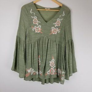 Anthropologie Entro Emroidered Flower Boho Top
